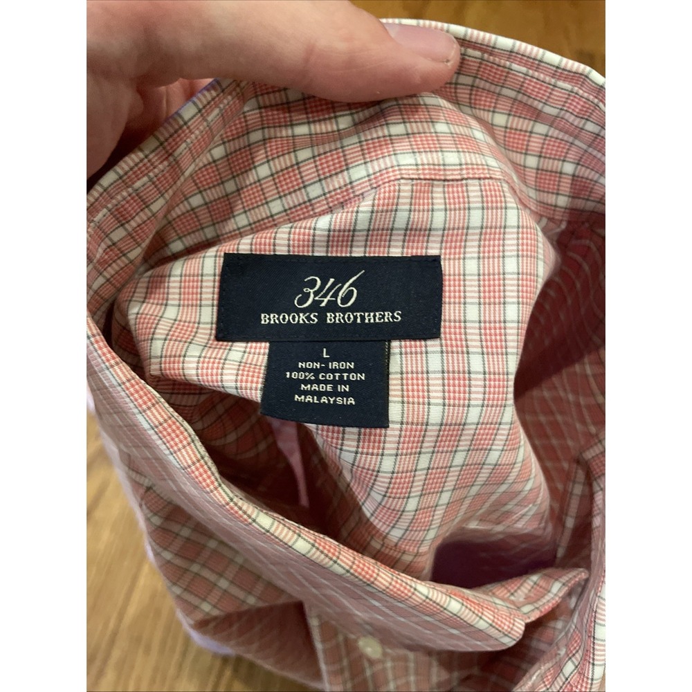 Brooks Brothers 346 Men's Button Up Red Plaid Non-Iron 100% Cotton Size Large - Picture 4 of 5